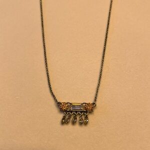 Antique Gold-Tone Necklace w/Aurora Borealis Crystal Peach Teardrop Dangles